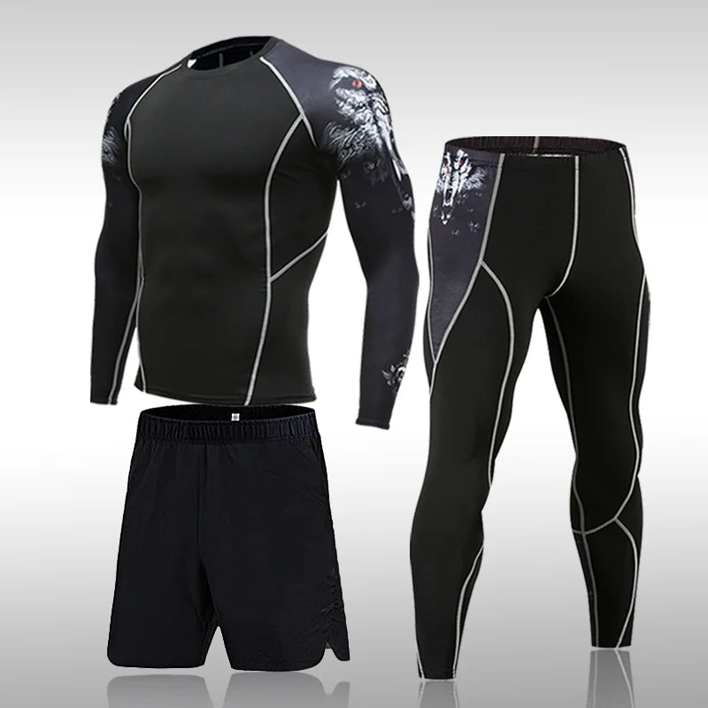 3-2 Piece Compression Training Set - Rashguard, Shorts & Tights