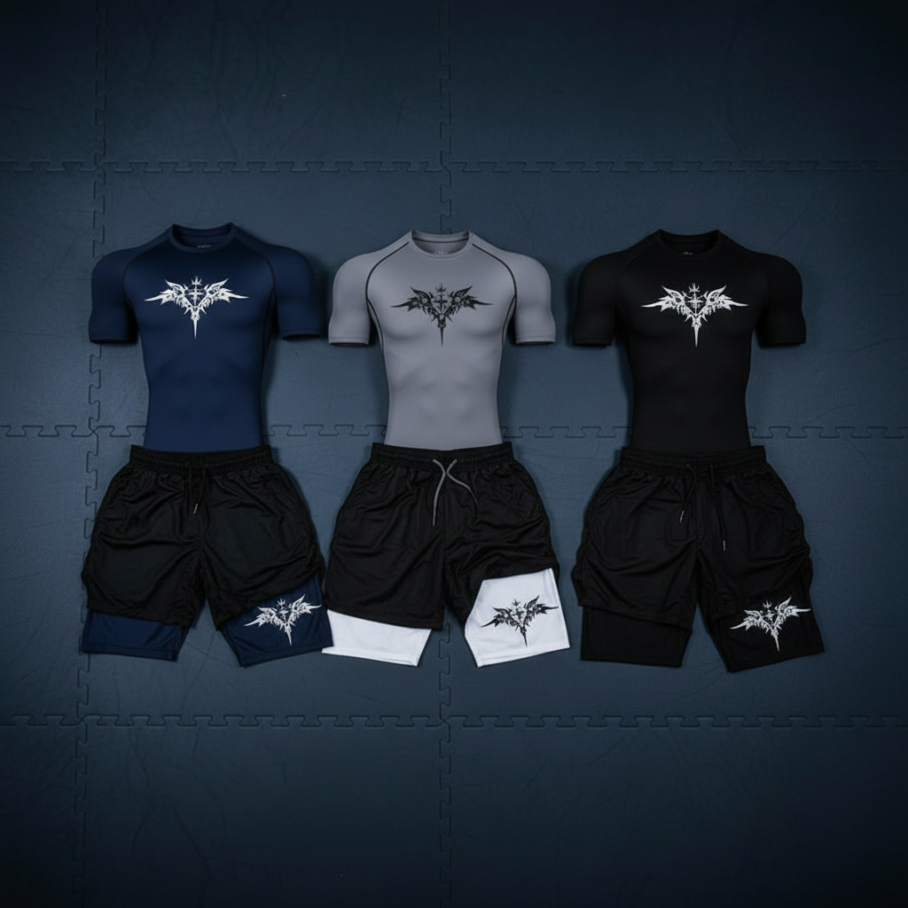 Black MMA Compression Training Set - Flat Lay