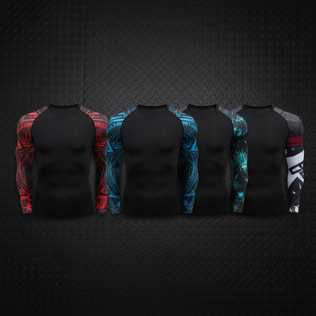 Flat Lay Rashguards on BJJ Mats