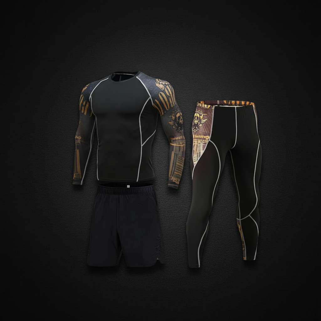 Gold compression set on BJJ mat