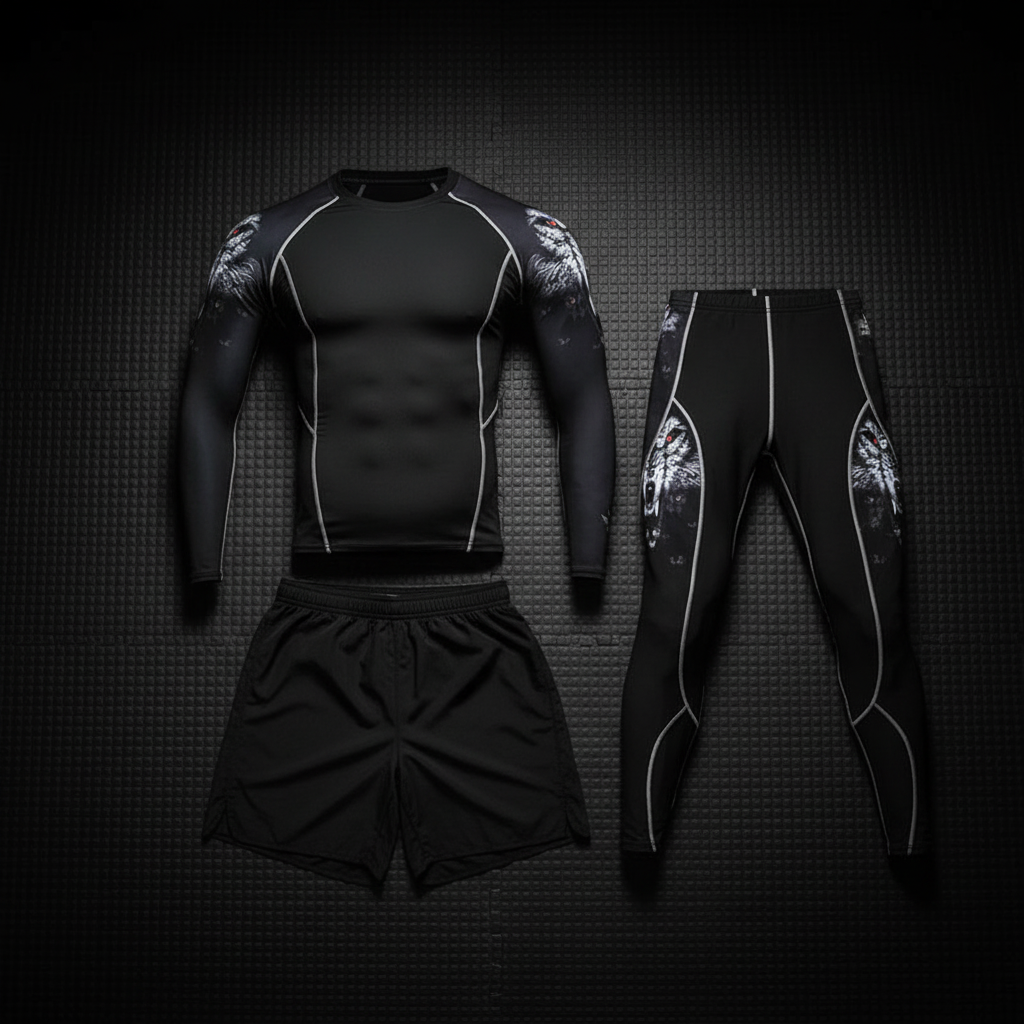 Wolf compression set on BJJ mat